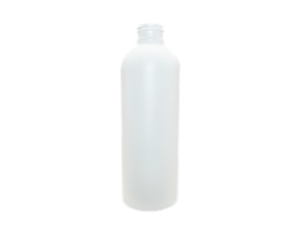 16 oz Cosmo Bottle. (24/410) HDPE (high-density polyethylene) Cosmo (or bullet) shaped. Caps are NOT included. Commonly used for pharmaceuticals, cosmetics, cleaning supplies, and suitable for laboratory use. Squeezes out products easily. FDA compliant. Plastic Cosmo bottles have rounded shoulders. Its elegant profile makes it a standard choice for packaging liquids in all types of industries.