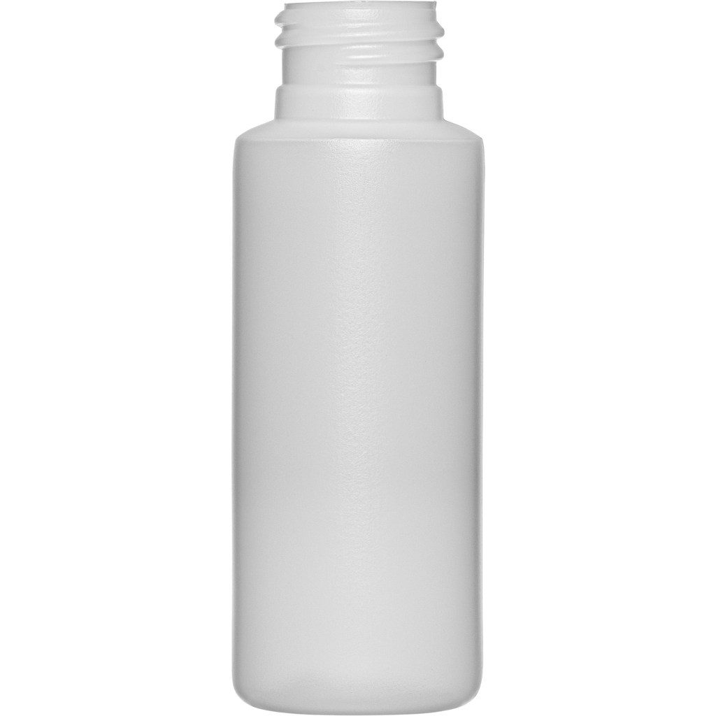 2 oz. Round Natural HDPE Plastic Cylinder Bottle with a 24/410 neck. Commonly used for pharmaceuticals, cosmetics, cleaning supplies, and suitable for laboratory use. Squeezes out products easily. FDA compliant.
