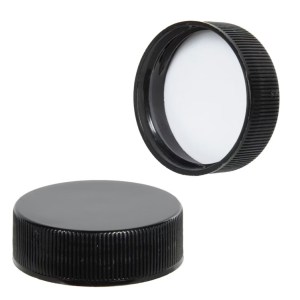 Black Fine Fibbed Screw-On Cap with F217 Liner. Fits our 32 oz. glass bottles, 30 cc packers, 50/60cc packers, or any container with a 33/400 neck size.