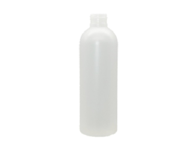 8 oz Cosmo Bottle. (24/410) HDPE (high-density polyethylene) Cosmo (or bullet) shaped. Caps are NOT included. Commonly used for pharmaceuticals, cosmetics, cleaning supplies, and suitable for laboratory use. Squeezes out products easily. FDA compliant. Plastic Cosmo bottles have rounded shoulders. Its elegant profile makes it a standard choice for packaging liquids in all types of industries.