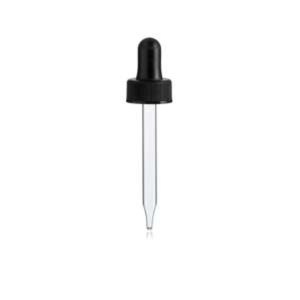 2 oz Glass Dropper 20/400 - Glass dropper with black oil and chemical resistant silicone bulb and black cap for 2 oz. Boston round glass or plastic bottle, or any container with a (20/400) neck.