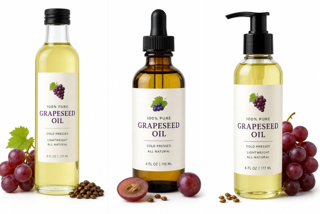 Grape seed oil is a nice massage oil due to is lightness and odorless qualities, and because it absorbs easily through the skin. The oil may also be used to remove makeup and as a general skin cleanser. It is better for cooking than olive oil due to the fact it is tasteless and has a higher flashpoint than other oils. Did you know that grape seeds are a by-product of wine production and the oil pressed from them is very light and delicate? Many chefs prefer it because it has a neutral flavor and odor and food cooked in it develops a light crispness without the flavor of the ingredients being affected or masked. It can be used in sweet or savory dishes and is equally good for marinating food and combining with other ingredients as a delicious salad dressing.