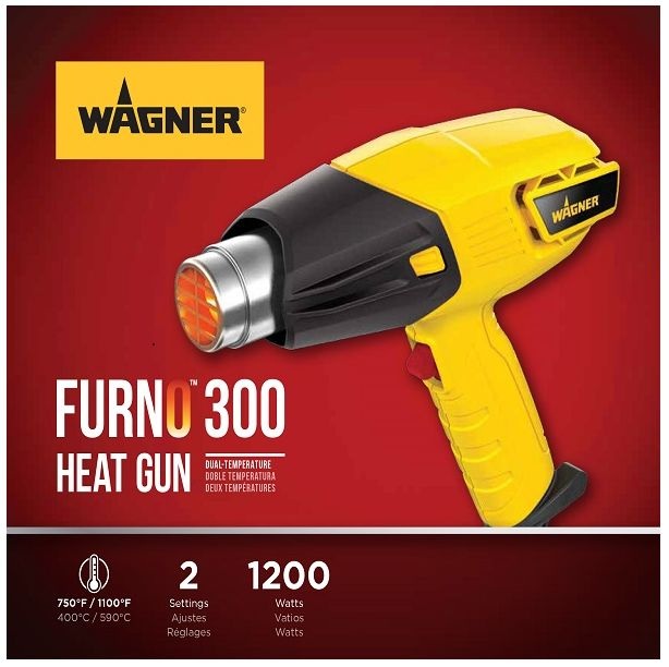 A Wagner heat gun Furno 300 used to shrink-seal bands that have been placed over a cap on a container to maintain the integrity of the container's contents