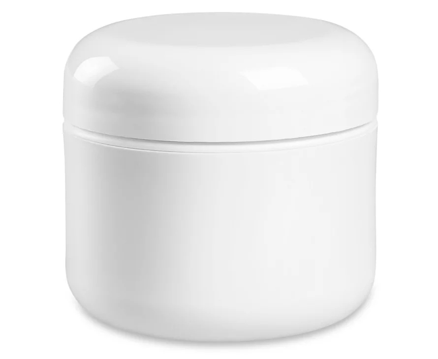 2 oz. Round white, double wall Polypropylene jars with F217 58/400 lined dome screw-on lids included. These cosmetic jars are for higher-end products like moisturizers, creams, lotions and pomades. Made from chemical-resistant polypropylene, they are FDA compliant. Both jar and lid are BPA free. Jars have a 2″ opening.