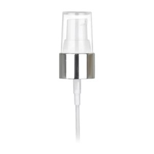 The 20/410 silver and white cosmetic treatment pump features a 3-inch dip tube and delivers a consistent 130 mcl output which is perfect for controlled applications of lotions and creams. Its silver and white design adds a clean professional touch to your packaging. Compatible with standard 20/410 neck bottles and will fit our 1 and 2 oz. Boston round glass bottles.