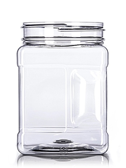 Clear square 32 oz. PET food safe container 89/400 with hand gripper inserts